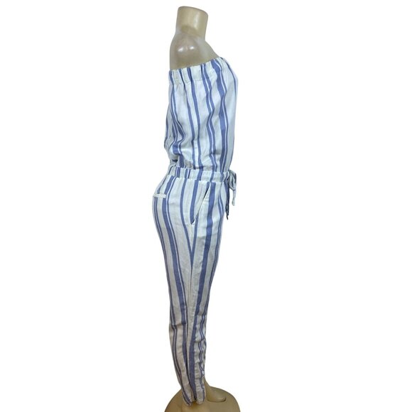 Ann Taylor Loft Womens Blue White Striped Linen Blend Jumpsuit Chic Style Size S - Picture 2 of 5